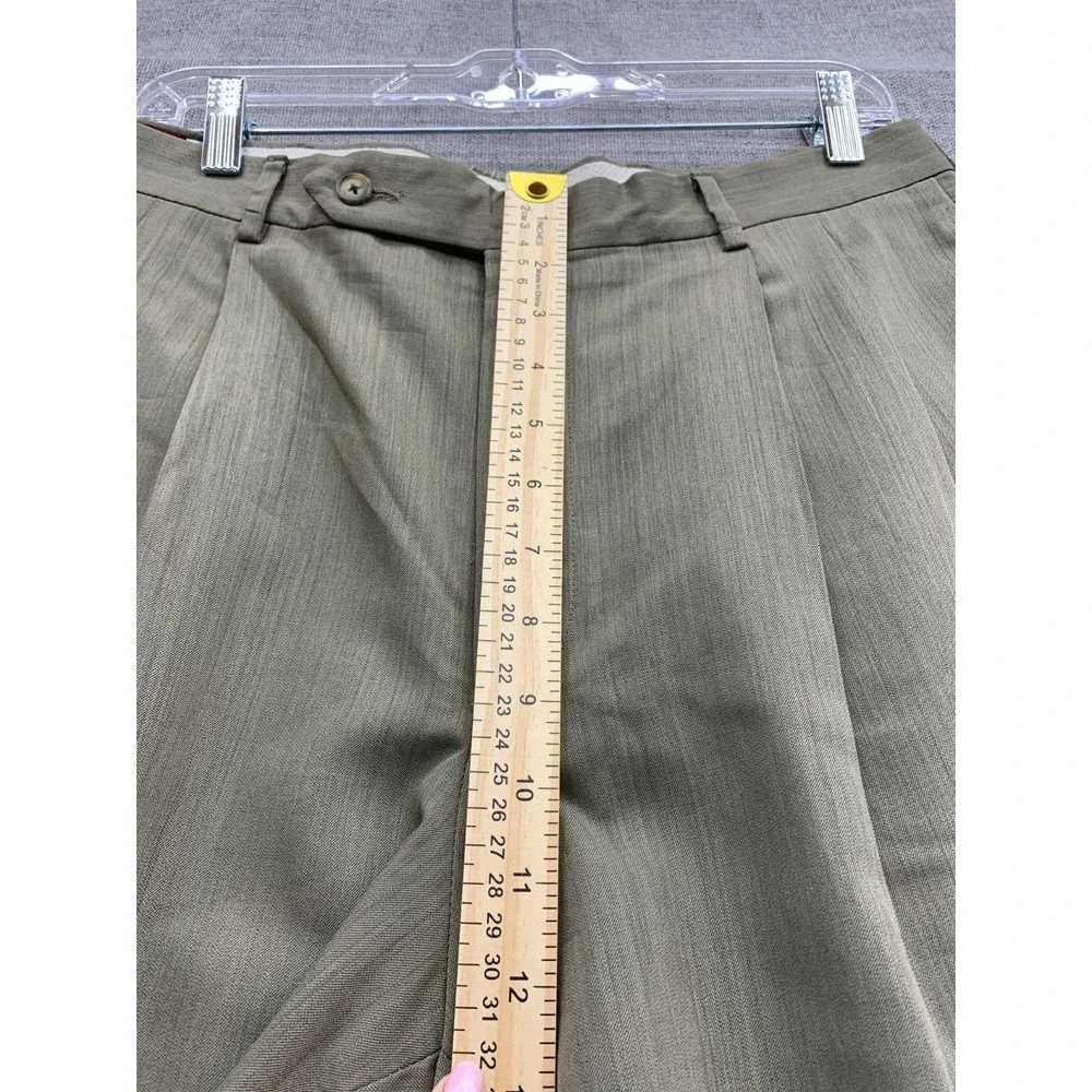 Corbin Dress Pants Mens 34 Green 150s Micro Merino Pleated Straight Leg Oxford